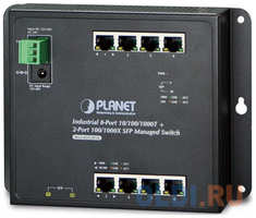 Planet IP30, IPv6 / IPv4, 8-Port 1000TP + 2-Port 100 / 1000F SFP Wall-mount Managed Ethernet Switch (-40 to 75 C), dual redundant power input on 12-48VDC  /  24VAC (WGS-4215-8T2S)