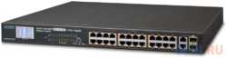 Planet 24-Port 10/100TX 802.3at PoE + 2-Port Gigabit TP/SFP Combo Ethernet Switch with LCD PoE Monitor (300W)
