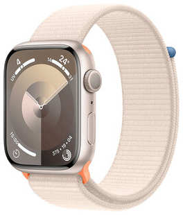 Смарт-часы Apple Watch Series 9 A2980 45мм OLED корп.сияющая звезда Sport Band рем.сияющая звезда разм.брасл.:160-210мм (MR973ZP/A) 538122703