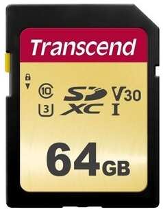 Карта памяти Transcend 64GB SDXC Class 10 UHS-I U3 V30 R95, W60MB/s (TS64GSDC500S)