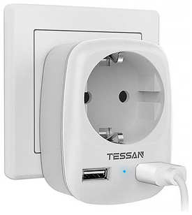 Сетевой фильтр TESSAN TS-611-DE с кнопкой питания на 1 розетку и 2 USB, Grey 538282801