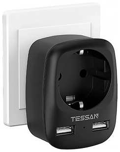 Сетевой фильтр TESSAN TS-611-DE с кнопкой питания на 1 розетку и 2 USB, Black 538282802
