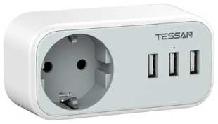 Сетевой фильтр TESSAN TS-329 с кнопкой питания на 1 розетку и 3 USB, Grey 538282810