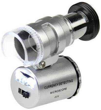 Микроскоп Kromatech 60x мини, с подсветкой (2 LED) и ультрафиолетом (9882)