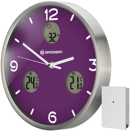 Часы настенные Bresser (Брессер) MyTime io NX Thermo/Hygro, 30 см, фиолетовые 5890202