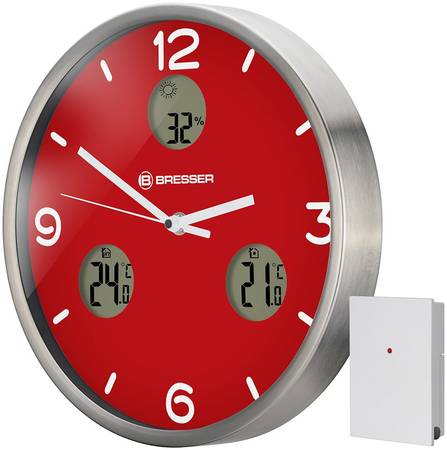 Часы настенные Bresser (Брессер) MyTime io NX Thermo/Hygro, 30 см, красные 5890206