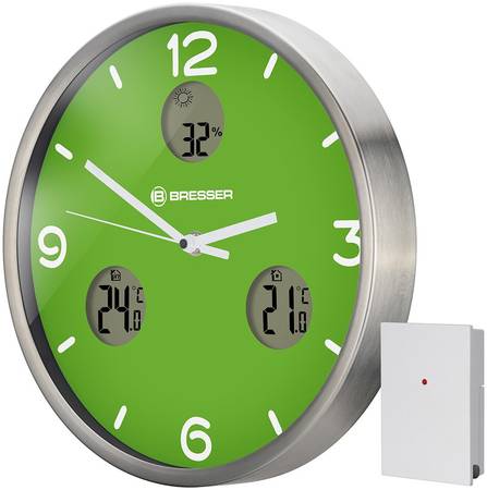 Часы настенные Bresser (Брессер) MyTime io NX Thermo/Hygro, 30 см, зеленые 5890208