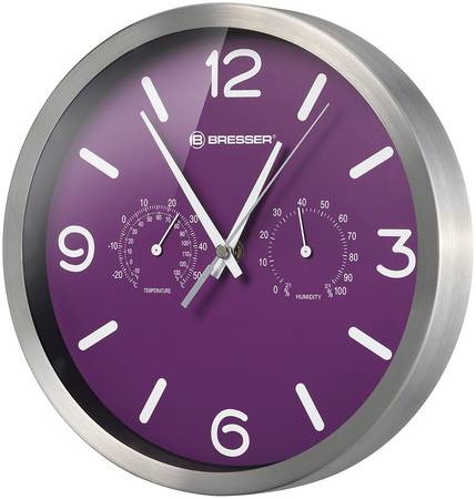 Часы настенные Bresser (Брессер) MyTime ND DCF Thermo/Hygro, 25 см, фиолетовые 5890221