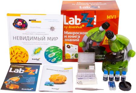 Набор Levenhuk (Левенгук) LabZZ MV1 Lime: микроскоп и книга (73707)