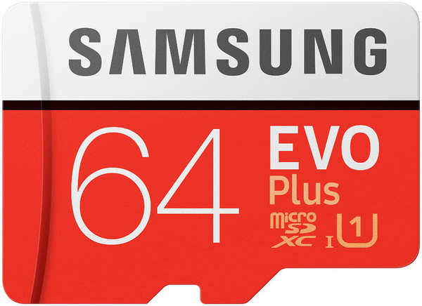 Карта памяти Samsung EVO Plus 64 ГБ CL10 + SD адаптер