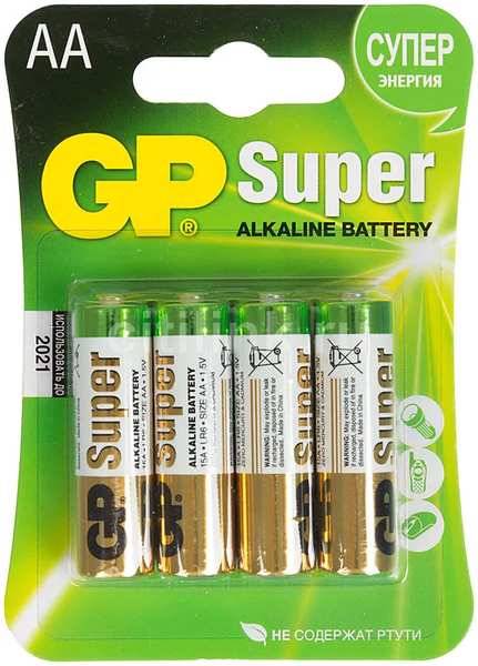 Батарейка GP Super Alkaline 15А, АА, 4 шт. 657307258