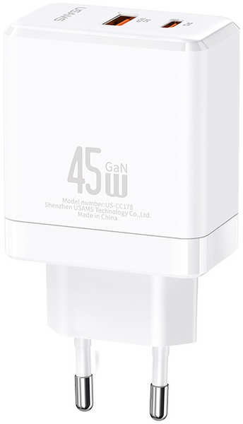 Сетевое зарядное устройство USAMS US-CC178 T58 USB-A + USB-C, PD, 45 белый 657309916