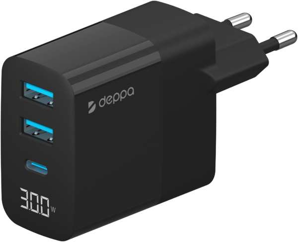 Сетевое зарядное устройство Deppa USB-A x 2 + USB-C, PD, QC 3.0, 30 Вт черный 657361288