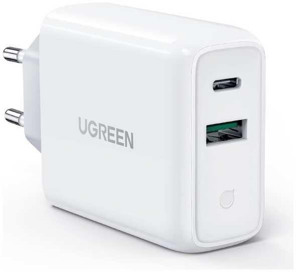 Сетевое зарядное устройство UGREEN CD170 USB-C + USB-A, 38Вт, PD, GaN белый 657392930
