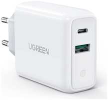 Сетевое зарядное устройство UGREEN CD170 USB-C + USB-A, 38Вт, PD, GaN белый (60468)