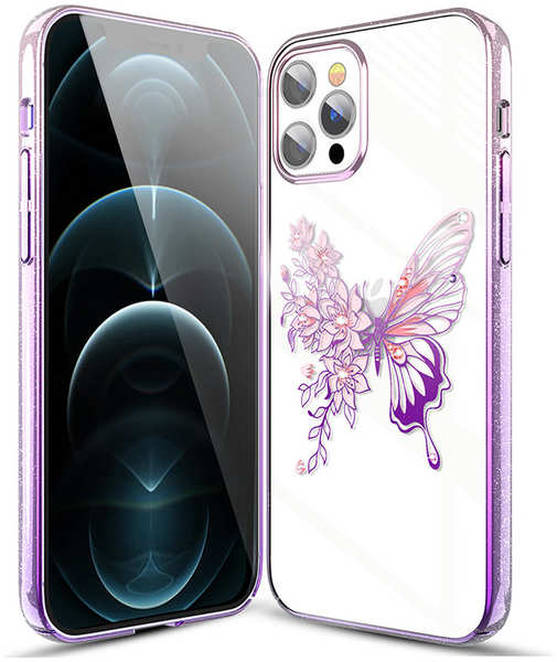 Чехол PQY Butterfly для iPhone 12/12 Pro / Kingxbar IP 12/12 Pro Butterfly Series-Pink&Purpl