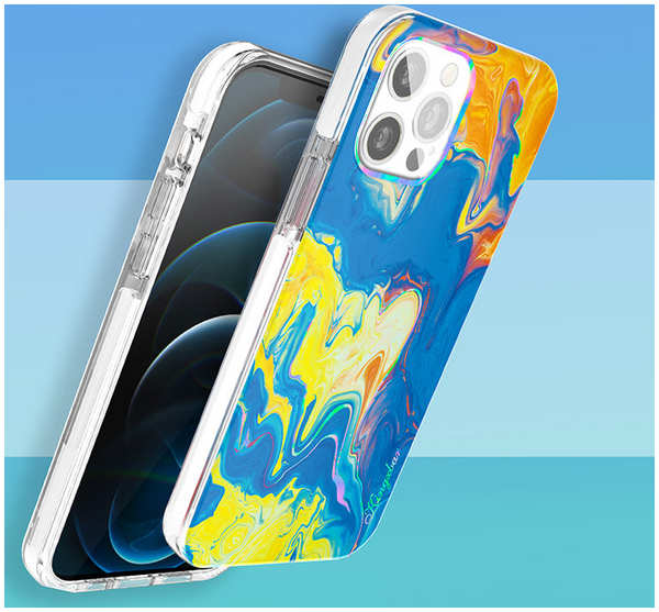 Чехол PQY Watercolour для iPhone 12 Pro Max Желтый и Синий Kingxbar IP 12/12 Pro Max Watercolour Series-Yel 6762925