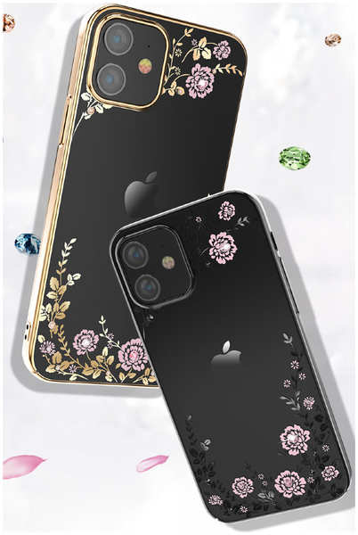 Чехол PQY Flora для iPhone 12 mini Чёрный Kingxbar IP 12 5.4 6768548