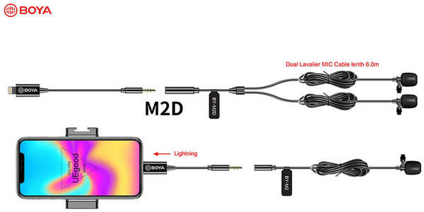 Микрофон петличный двойной BOYA BY-M2D Lightning MFI 6783650