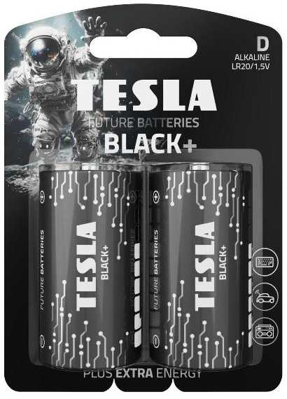 Батарейки Tesla Black+ D (LR20), 1,5 В, 2 шт (140134)