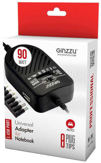 Автомобильный адаптер для ноутбуков Ginzzu GA-4090U, 90W, 1xUSB 2,1A 90154440297