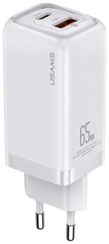 Сетевое зарядное устройство Usams T47 USB-A+Type-C, 65W QC+PD White (US-CC153) 90154453978