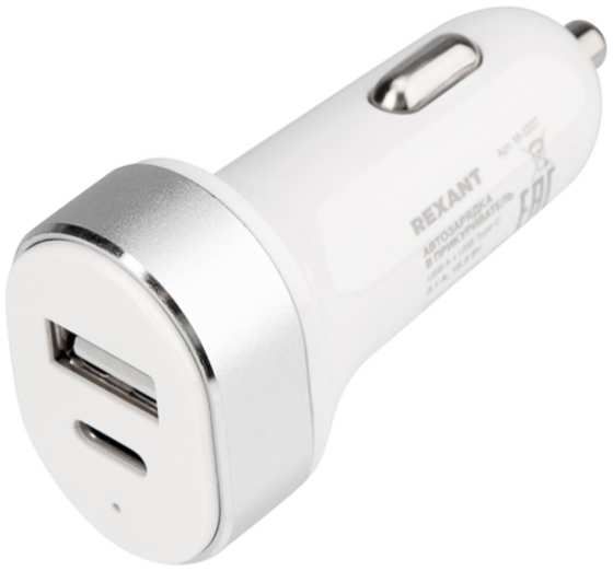 Автомобильное зарядное устройство Rexant USB-A+USB-C, 3,1 A, белое (18-2227) 90154469511