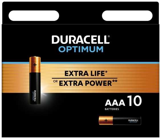 Батарейки Duracell Optimum ААА LR03-10BL, 10 шт (Б0056027)