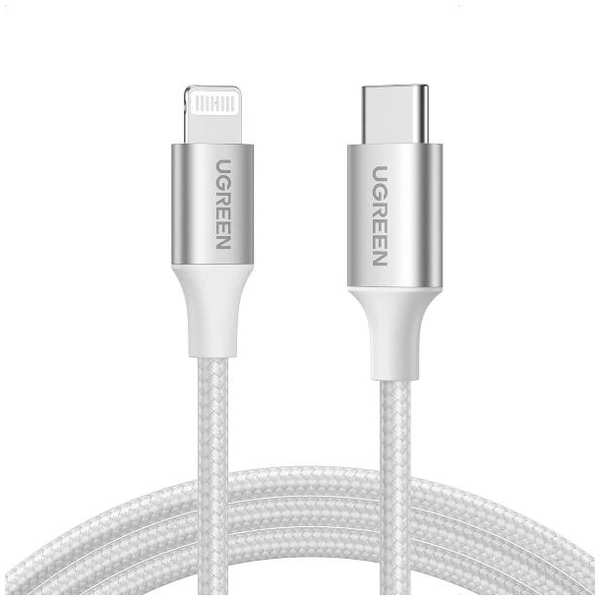 Кабель UGREEN USB-C/Lightning M/M Cable Aluminum Shell Braided, 1 м, серебристый (70523)