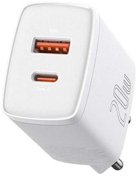 Сетевое зарядное устройство Baseus Compact Quick Charger USB + USB Type-C, белое (6953156207240)