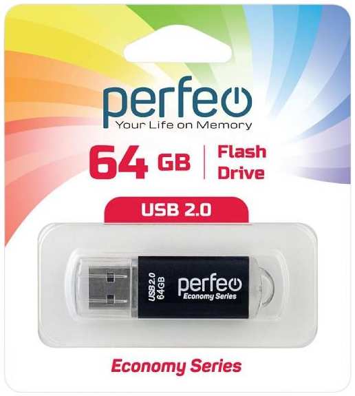 USB-флешка PERFEO Economy Series E01 USB 64GB Black (PF-E01B064ES) 90154608524
