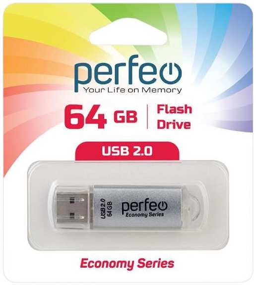 USB-флешка PERFEO Economy Series E01 USB 64GB Silver (PF-E01S064ES) 90154608587