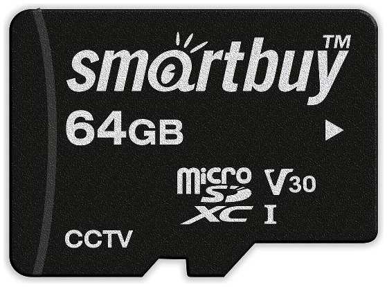Карта памяти Smartbuy micro SDXC 64GB Class 10 U3 V30 для видеонаблюдения, с адаптером SD (SB64GBSDCCTV)