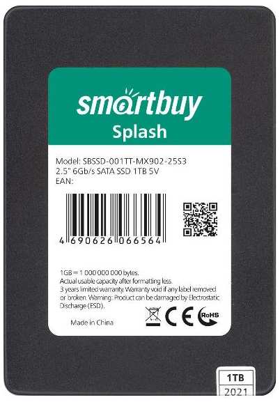 SSD накопитель Smartbuy Splash TLC SATA3 1TB (SBSSD-001TT-MX902-25S3) 90154610885
