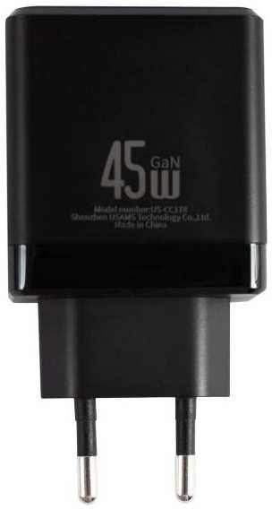 Сетевое зарядное устройство Usams CC178 T58, 45W A+C GaN Fast Charger Black (CC178TC01) 90154617278