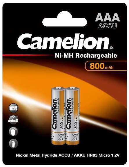 Аккумуляторы Camelion AAA 800mAh Ni-Mh, 1,2V, 2 шт (NH-AAA800BP2) 90154623265