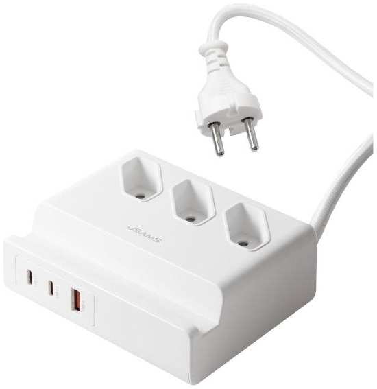 Сетевое зарядное устройство Usams Super Si, 3хAC + 2xUSB Type-C/USB Ports, 65W, белое (US-CC160) 90154623649