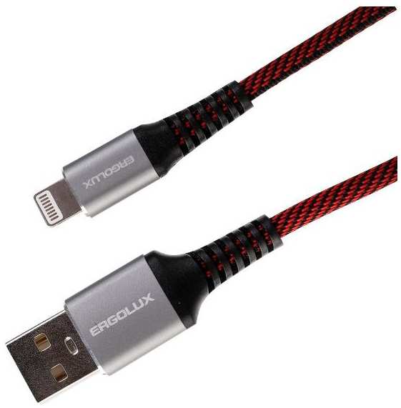 Кабель Ergolux USB/Lightning, 3А, 1,5 м, черный/красный (ELX-CDC09-C43) 90154623796