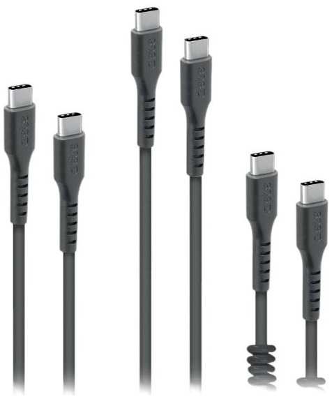 Комплект кабелей SBS Mobile USB Type-C/Type-C, спиральный 17-50 см/1 м/2 м, черные, 3 шт (TEKITCC3IN1K)