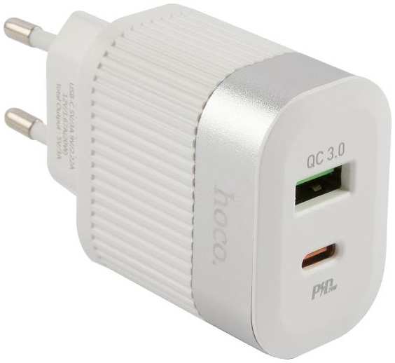 Сетевое зарядное устройство HOCO C58A, USB+Type-C, PD 20W + QC 3.0, белое (41523)