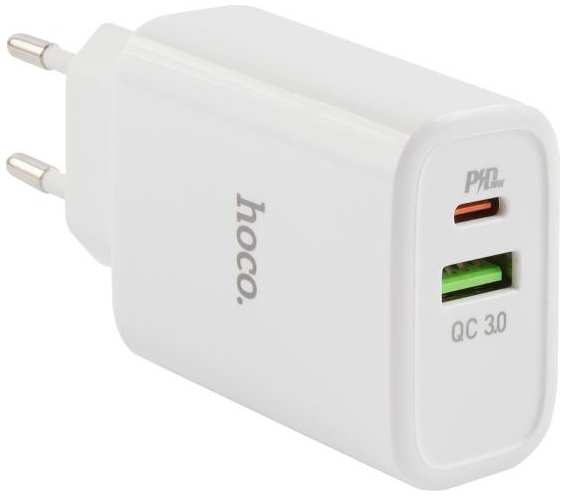 Сетевое зарядное устройство HOCO C57A, USB+Type-C, PD + QC 3.0, белое (08625)