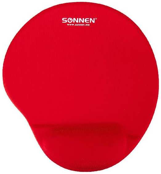 Коврик для мыши Sonnen S-1, с подушкой под запястье, полиуретан/лайкра, 25х22 см, красный (513301) 90154649635