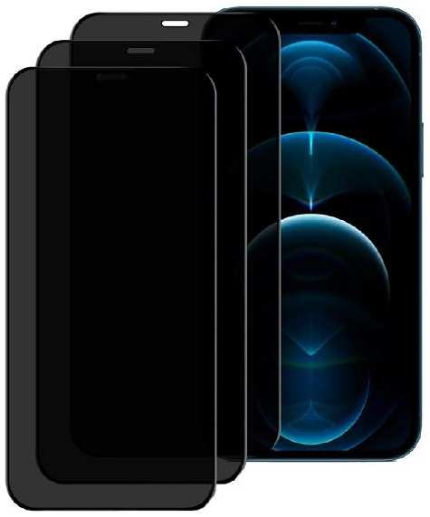 Комплект защитных стекол с рамкой 3D PERFEO с эффектом ″Антишпион″ для Apple iPhone 12 Pro Max, черный, 3 шт (PF_D0300)