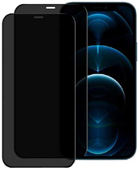 Комплект защитных стекол с рамкой 3D PERFEO с эффектом ″Антишпион″ для Apple iPhone 12 Pro Max, черный, 2 шт (PF_D0290)