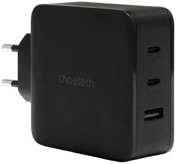 Сетевое зарядное устройство Choetech GAN 2хUSB-С+USB-A PD 100W (PD8005-V2-EU-BK)
