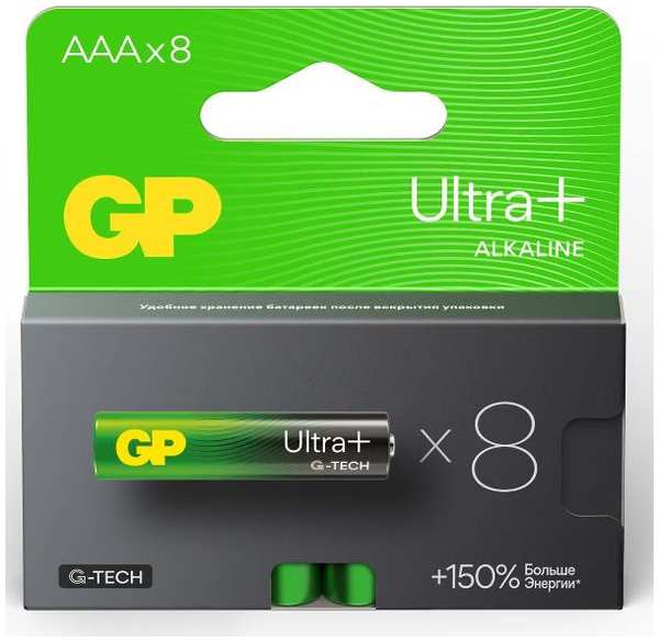 Батарейки GP Ultra+ Alkaline, ААА (LR03), 8 шт (GP24AUPA21-2CRB8) 90154666167