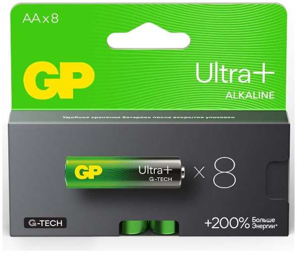 Батарейки GP Ultra+ Alkaline, АА (LR6), 8 шт (GP15AUPA21-2CRB8) 90154666758