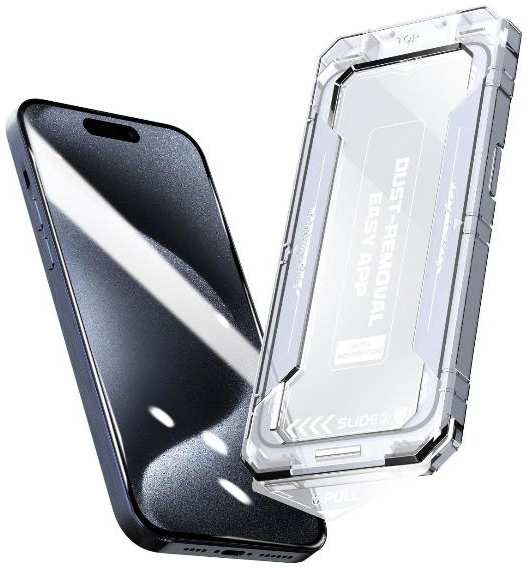 Защитное стекло ELFY с аппликатором Anti-Dust для iPhone 15 (EWE-TG-IPHON15-BL-M)
