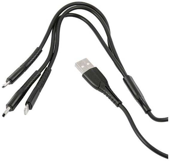 Кабель Usams USB Type-C/micro USB/Lightning, 3 в 1, 1 м, черный (SJ367USB01) 90154686554