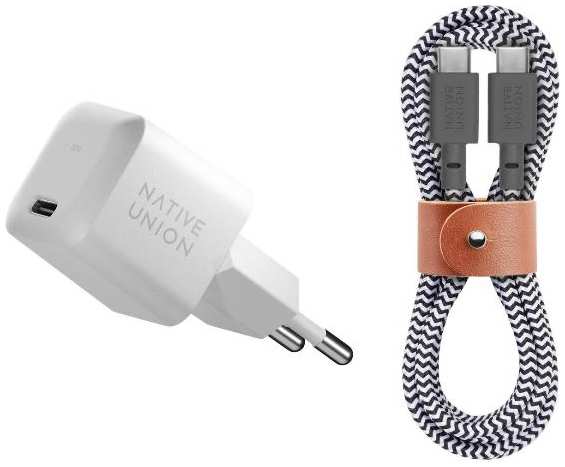 Сетевое зарядное устройство Native Union Fast Gan 30W + кабель 2хUSB Type-C White (FAST30-CC-WHZEB-EU) 90154690813